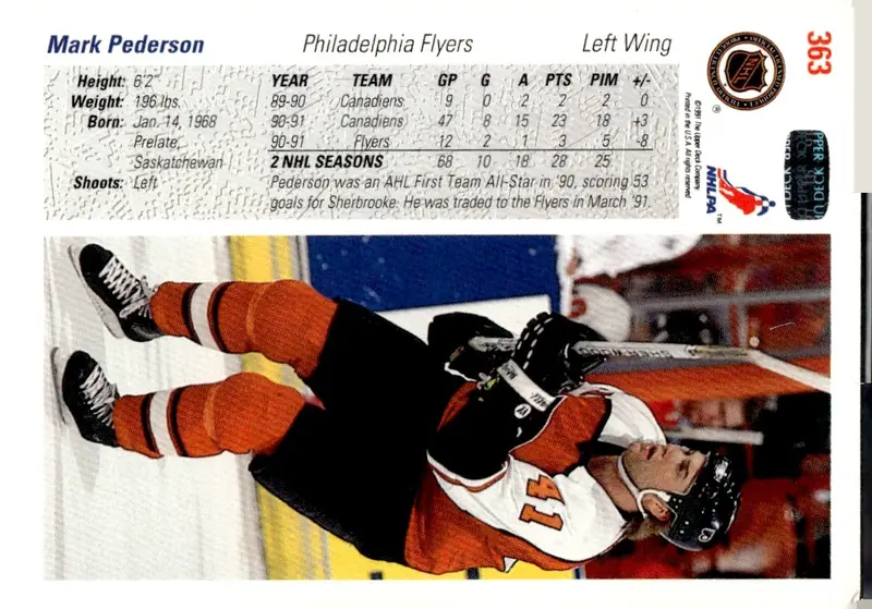 1991-92 Upper Deck #363 Mark Pederson (back)