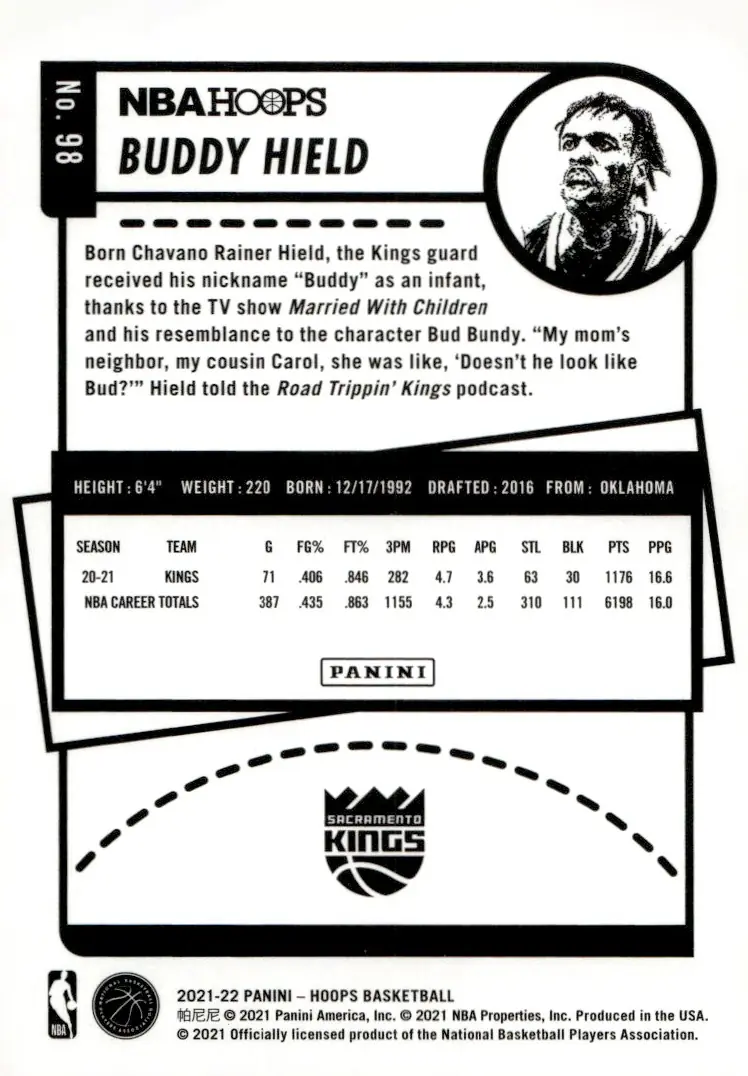 2021-22 NBA Hoops #98 Buddy Hield (back)