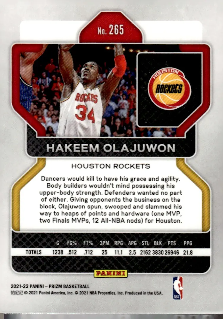 2021-22 Prizm #265 Hakeem Olajuwon (back)