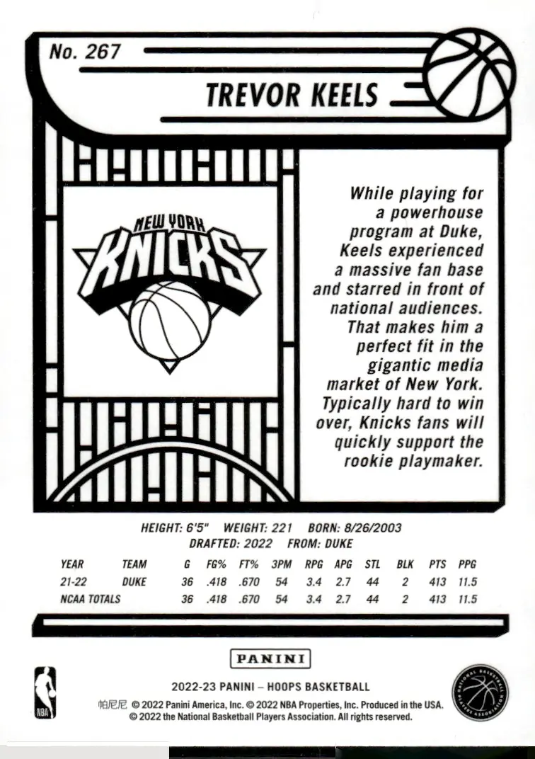 2022-23 NBA Hoops #267 Trevor Keels (back)