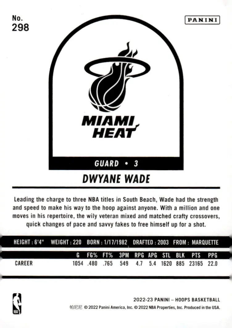 2022-23 NBA Hoops #298 Dwyane Wade (back)