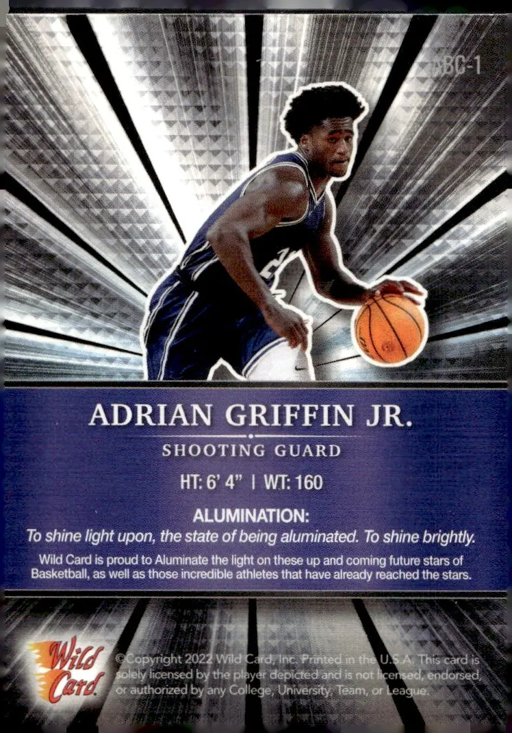 2021-22 Wild Card Alumination Basketball Edition #ABC-1 Adrian Griffin Jr. (back)
