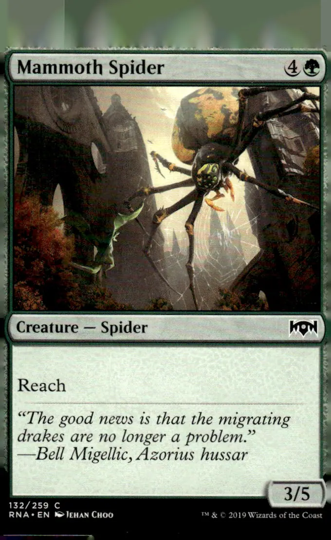 2019 Ravnica Allegiance (RNA) #132/259 Mammoth Spider (card name); art by Jehan Choo (front)