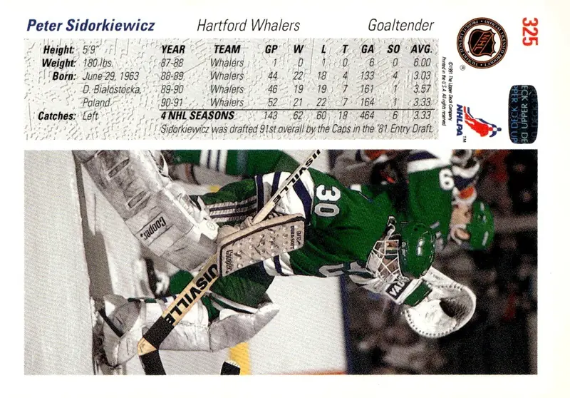 1991-92 Upper Deck #325 Peter Sidorkiewicz (back)
