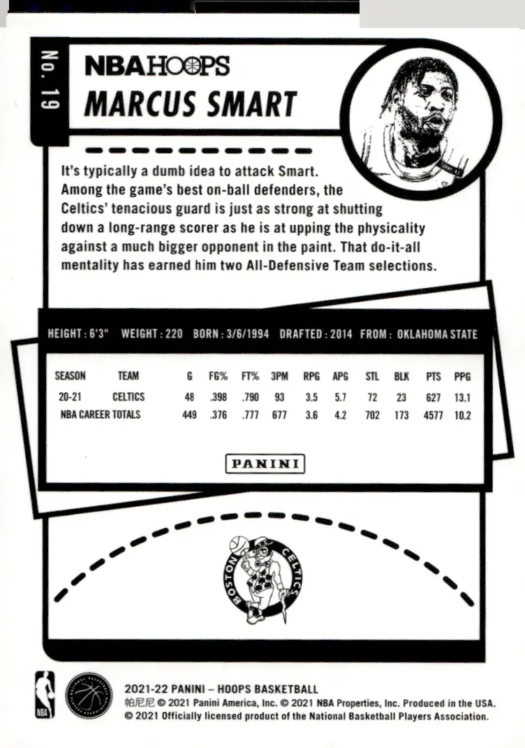 2021-22 NBA Hoops #19 Marcus Smart (back)