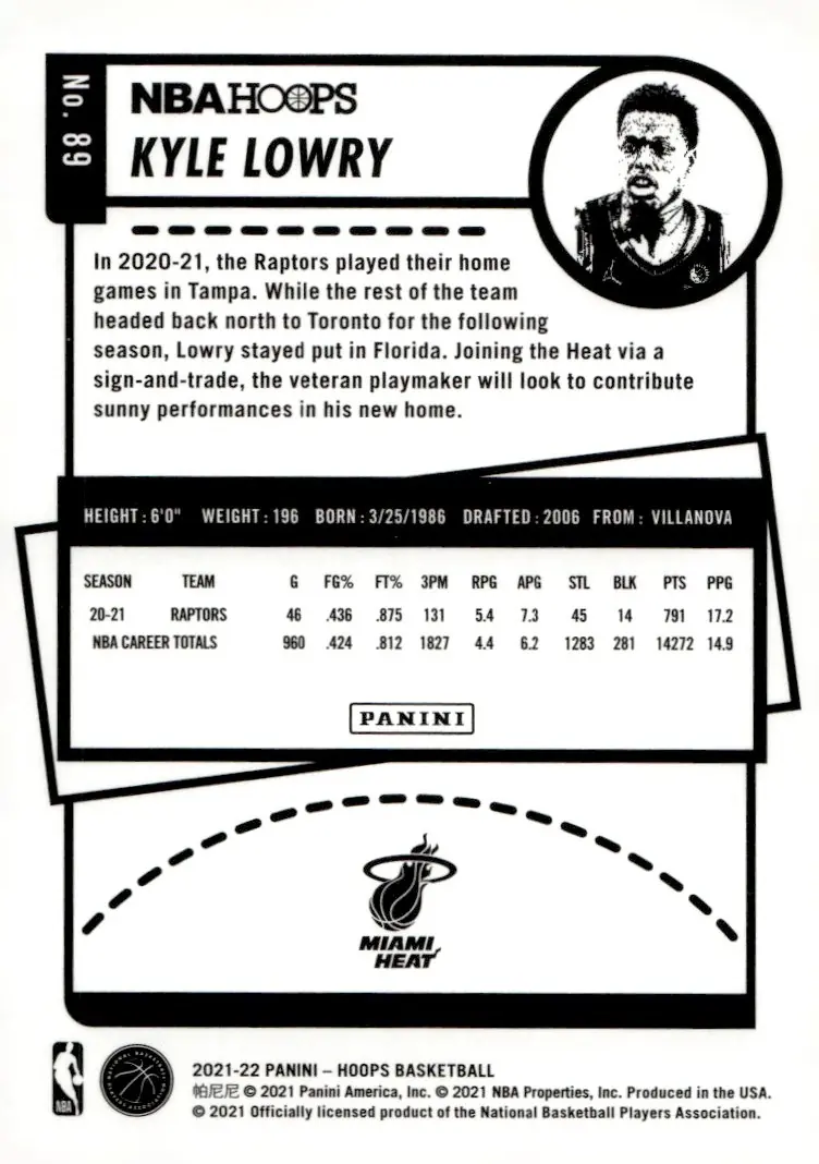 2021-22 NBA Hoops #89 Kyle Lowry (back)
