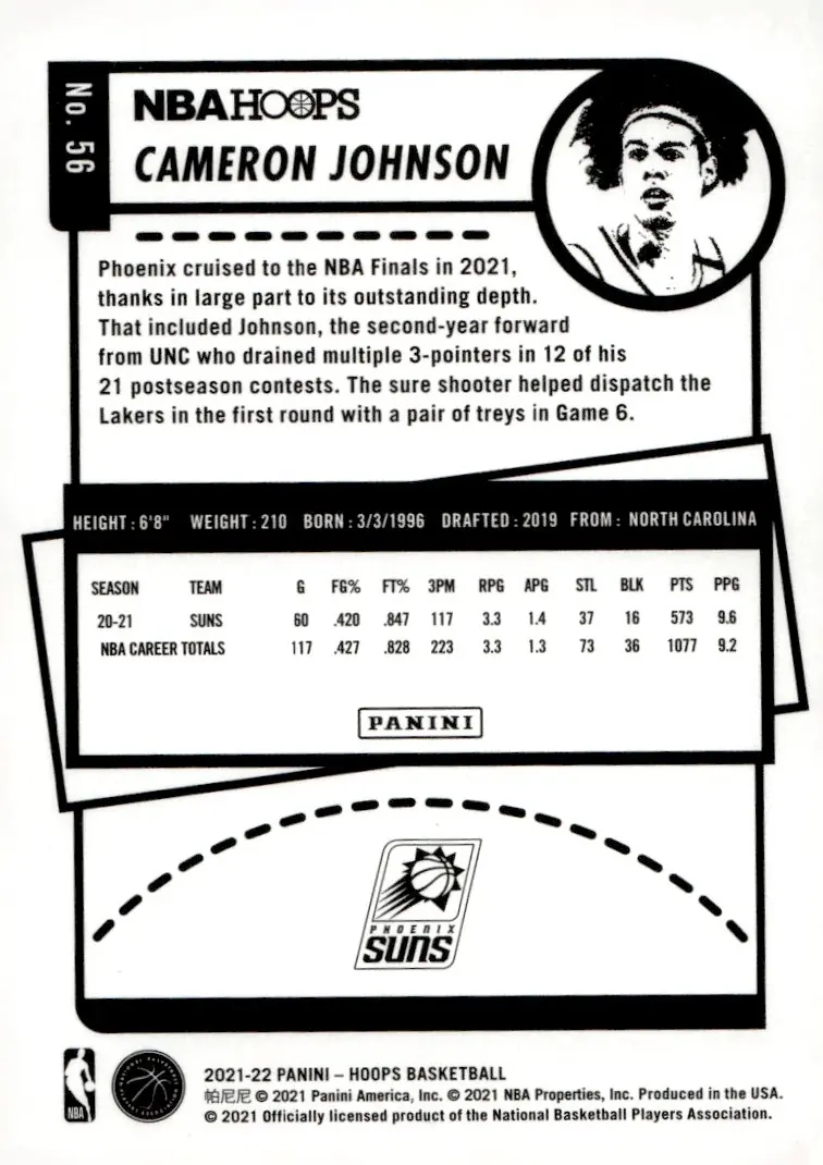 2021-22 NBA Hoops #56 Cameron Johnson (back)