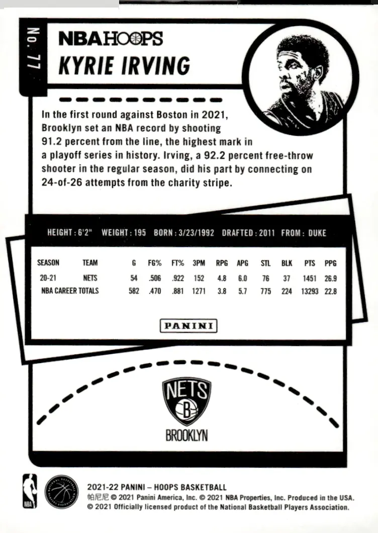 2021-22 NBA Hoops #77 Kyrie Irving (back)