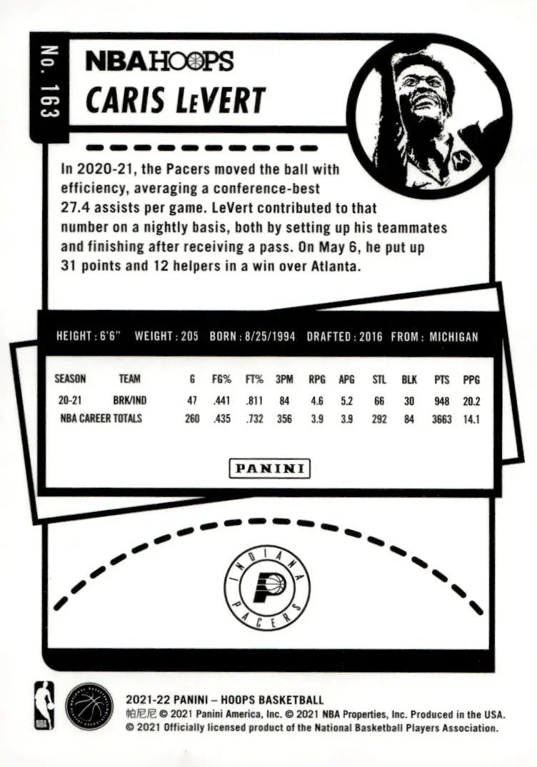 2021-22 NBA Hoops #163 Caris LeVert (back)