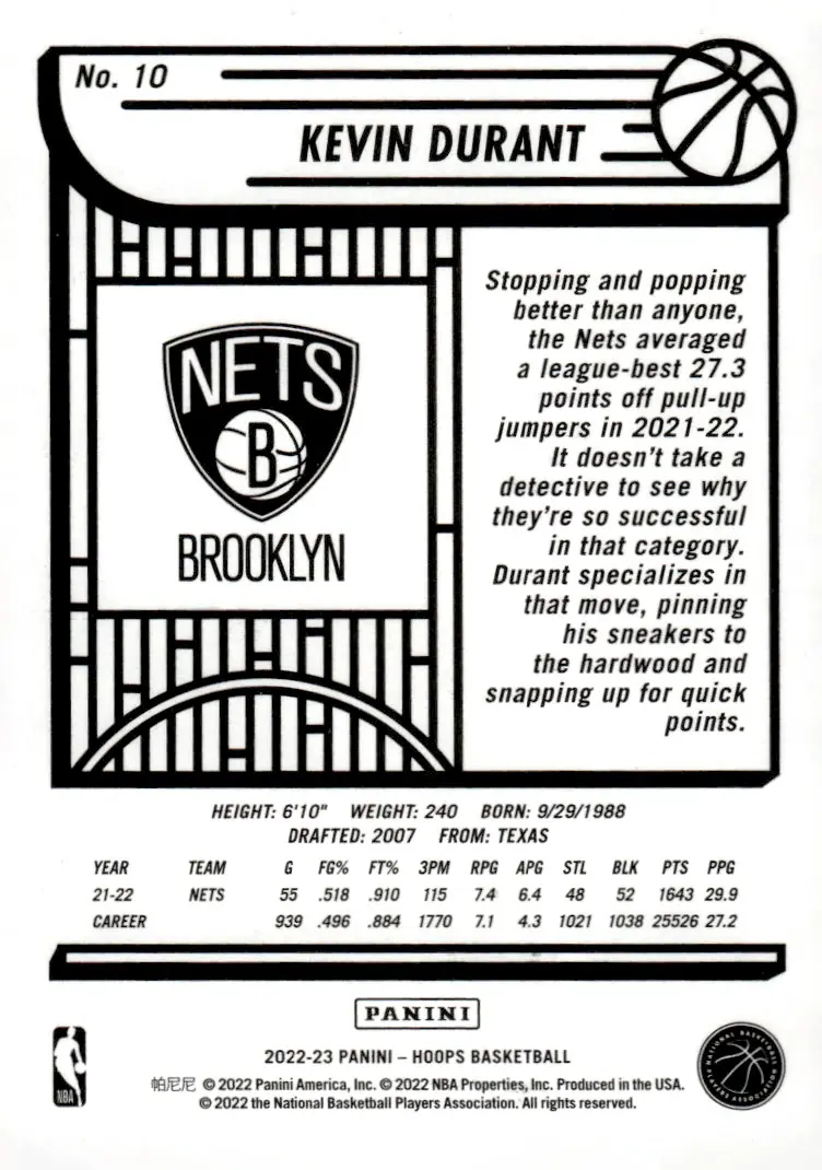 2022-23 NBA Hoops #10 Kevin Durant (back)