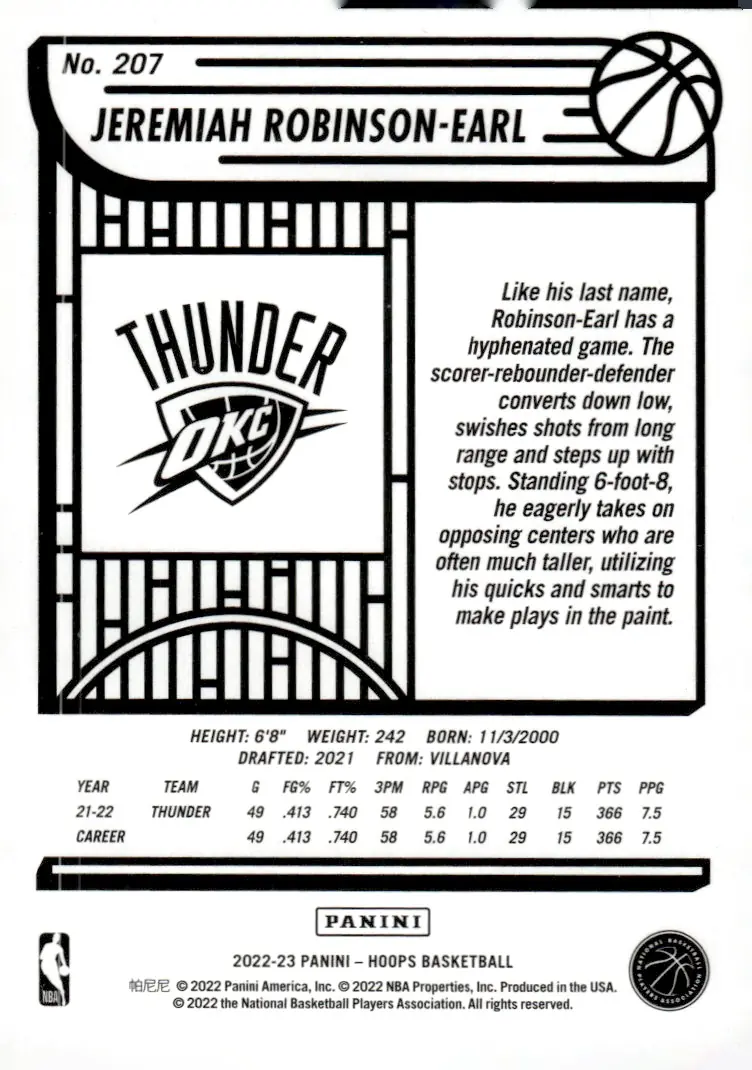 2022-23 NBA Hoops #207 Jeremiah Robinson-Earl (back)