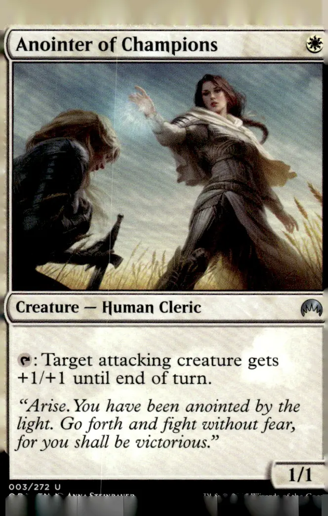 2015 Magic Origins (ORI) #3/272 Anointer of Champions (Creature — Human Cleric, 1/1); art by Anna Steinbauer (front)