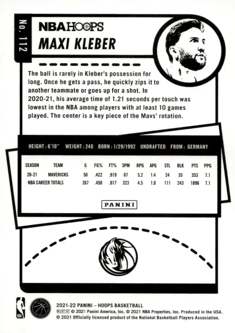 2021-22 NBA Hoops #112 Maxi Kleber (back)