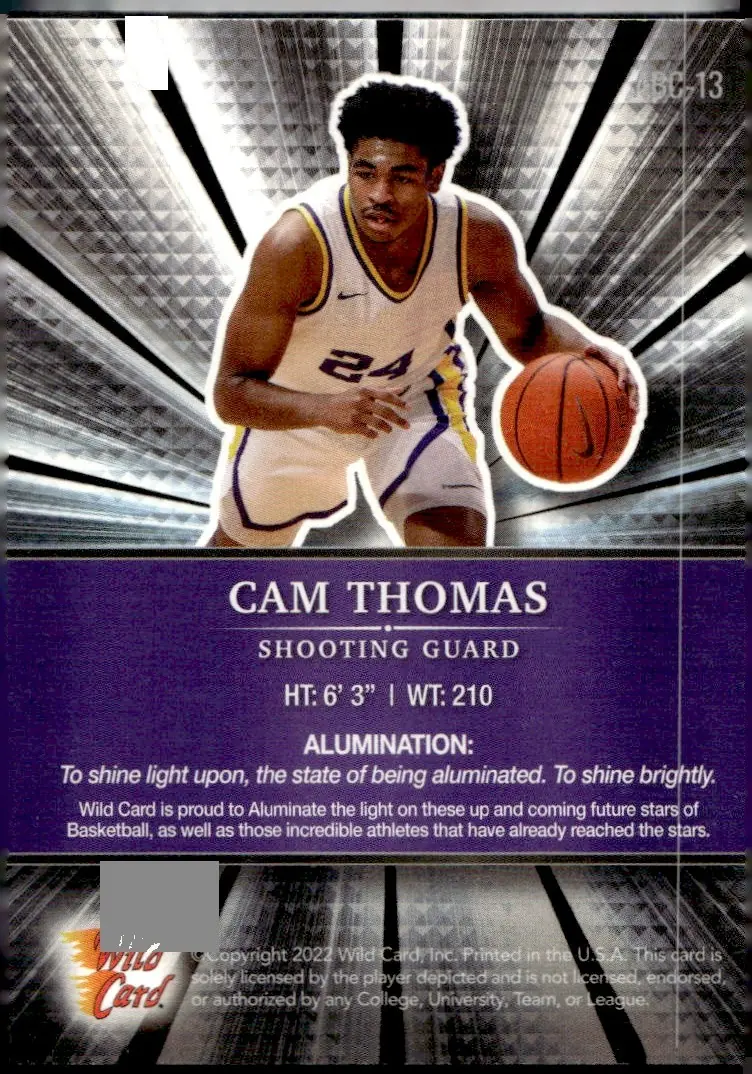2021-22 Wild Card Alumination Basketball Edition #ABC-13 Cam Thomas (back)