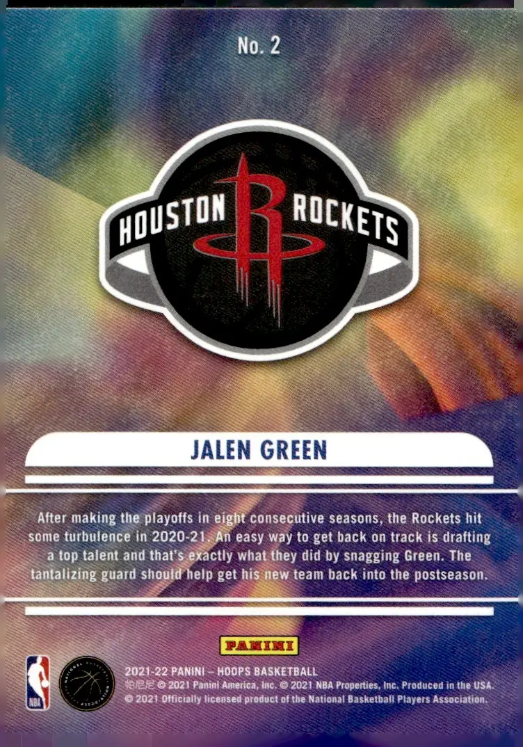 2021-22 NBA Hoops #2 Jalen Green (back)
