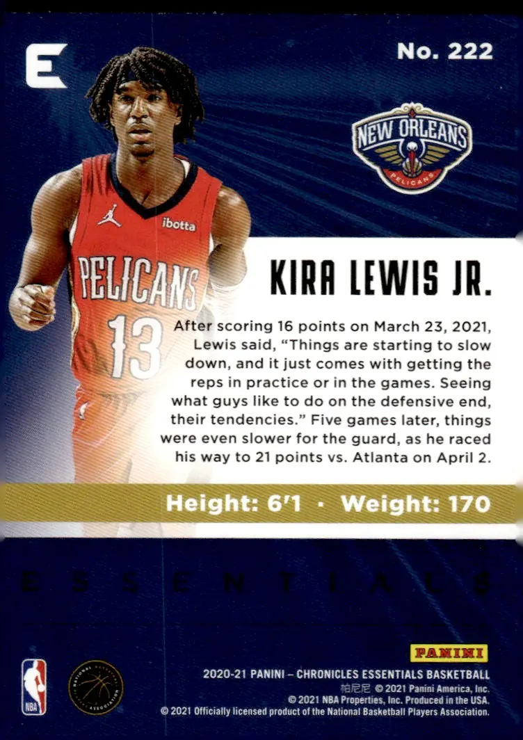 2020-21 Panini Chronicles Basketball #222 Kira Lewis Jr. (back)