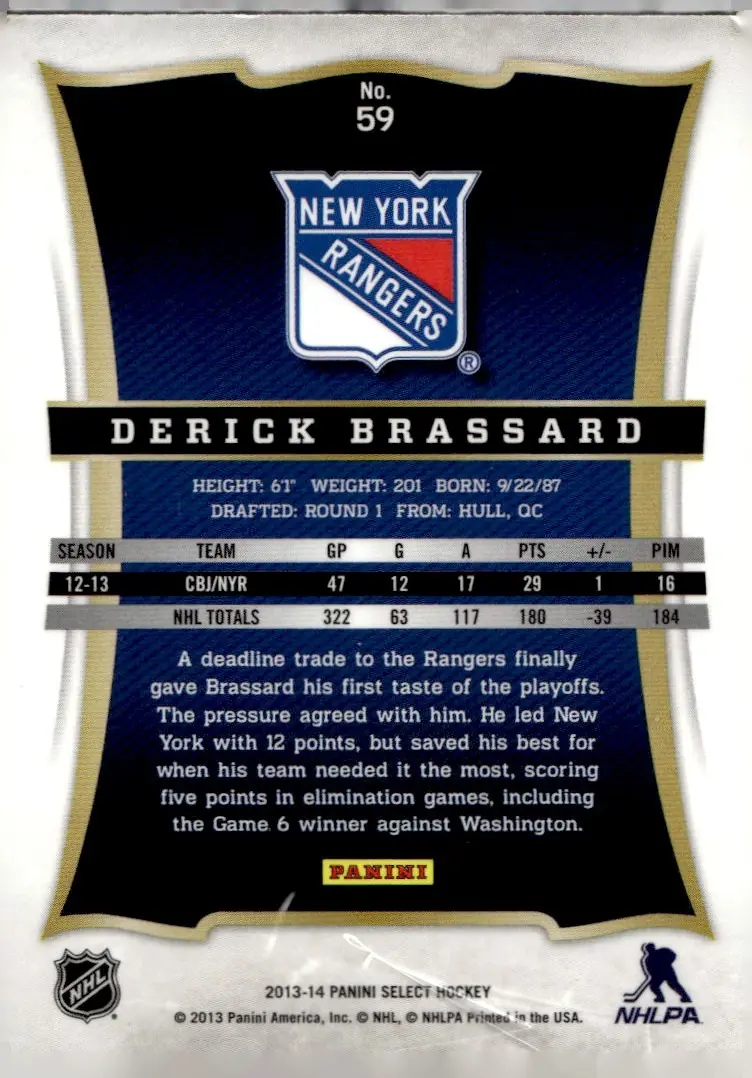 2013-14 Select #59 Derick Brassard (back)