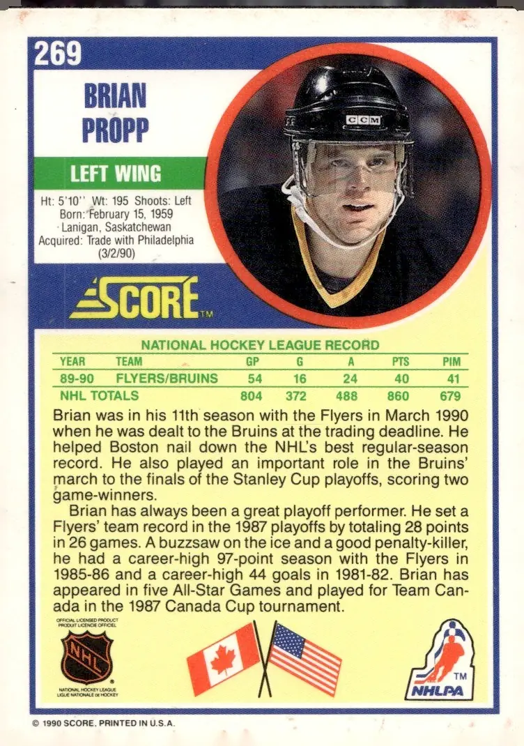 1990-91 Score American #269 Brian Propp (back)