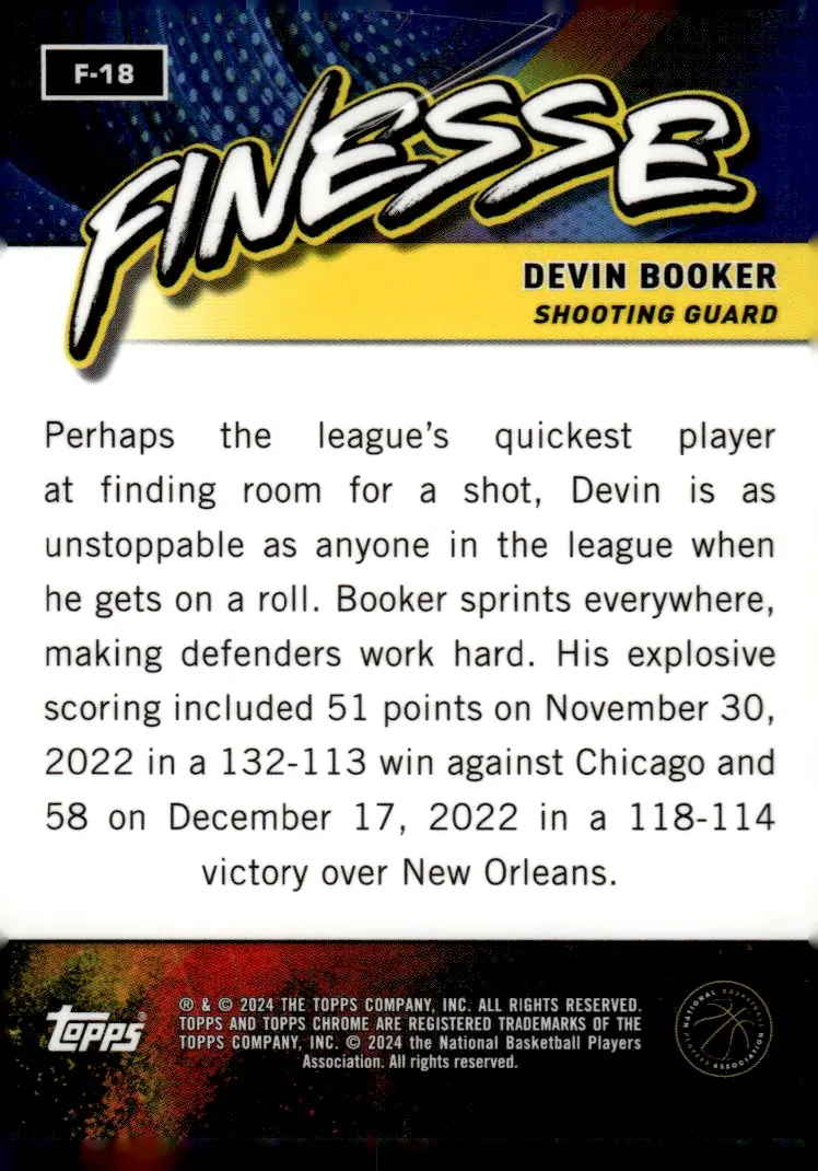 2023-24 Topps Chrome Basketball #F-18 Devin Booker (back)
