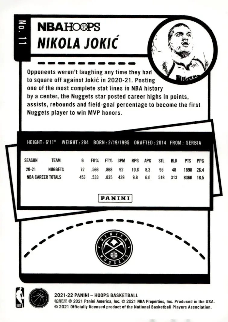 2021-22 NBA Hoops #11 Nikola Jokić (back)