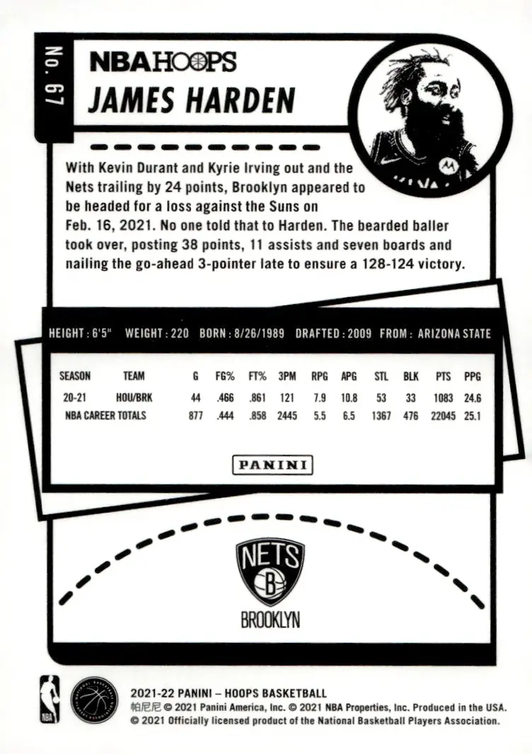 2021-22 NBA Hoops #67 James Harden (back)