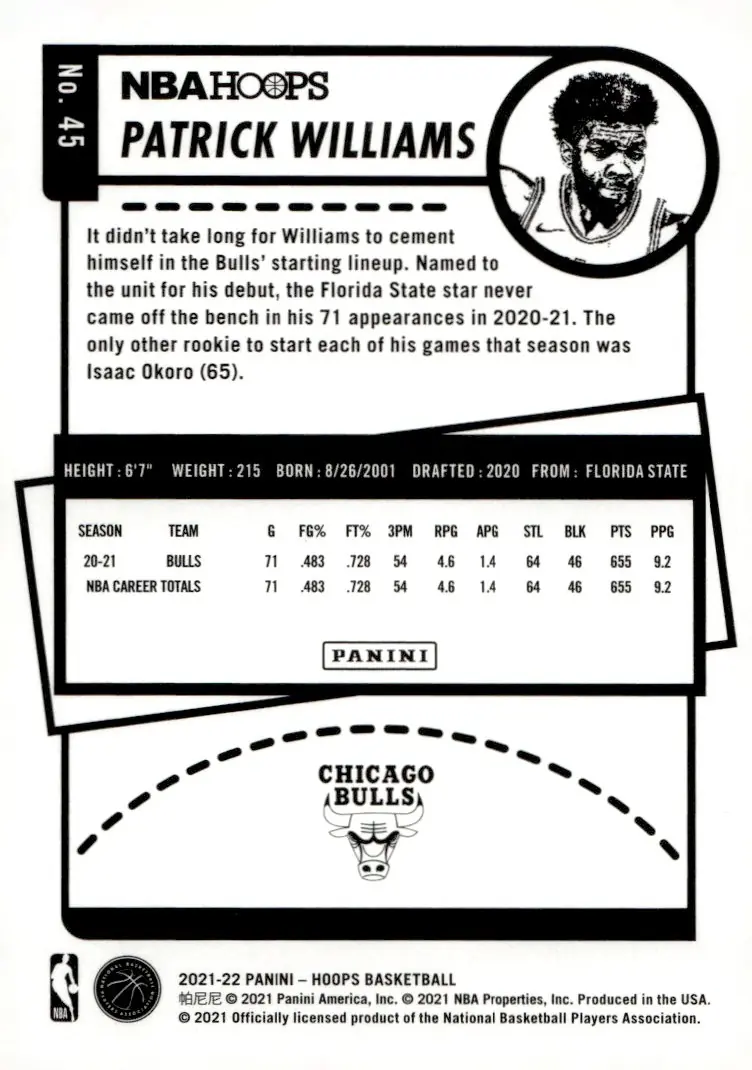 2021-22 NBA Hoops #45 Patrick Williams (back)