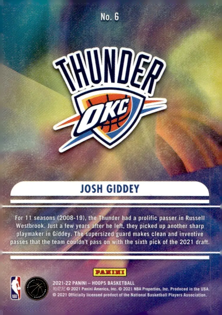 2021-22 NBA Hoops #6 Josh Giddey (back)