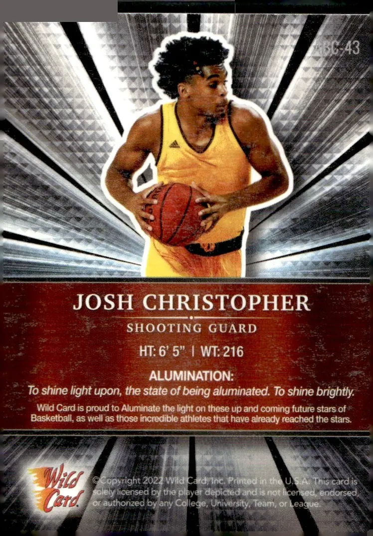 2022 Wild Card Alumination Basketball Edition #ABC-43 Josh Christopher (back)