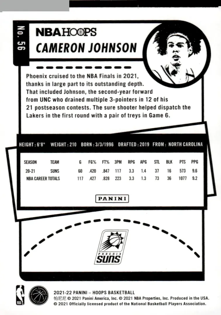 2021-22 NBA Hoops #56 Cameron Johnson (back)