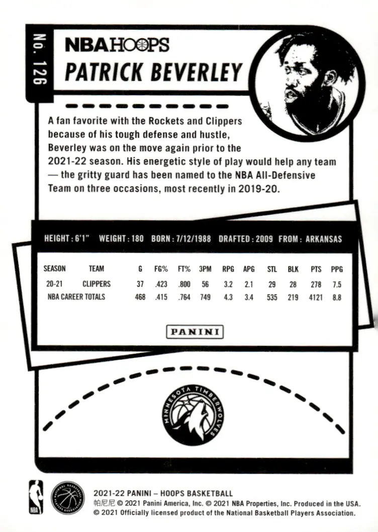 2021-22 NBA Hoops #126 Patrick Beverley (back)