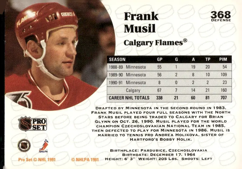 1991-92 Pro Set (Series 1) #368 Frank Musil (back)