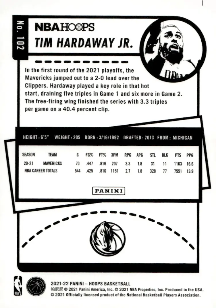 2021-22 NBA Hoops #102 Tim Hardaway Jr. (back)