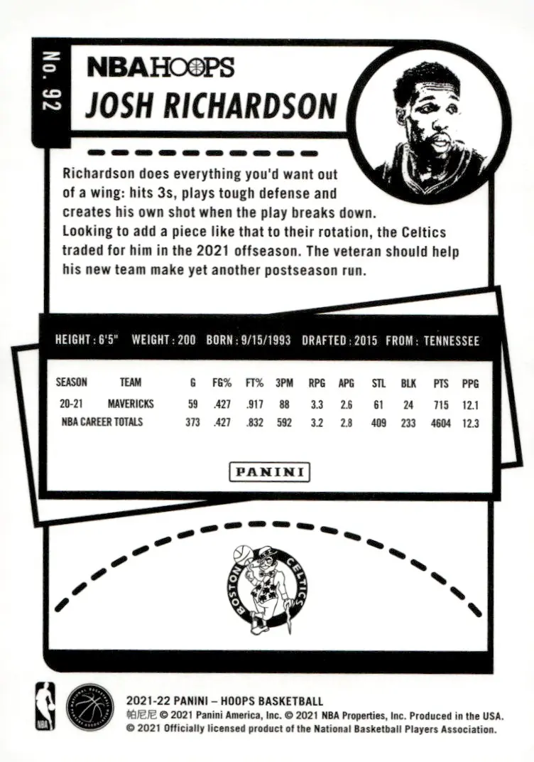 2021-22 NBA Hoops #92 Josh Richardson (back)