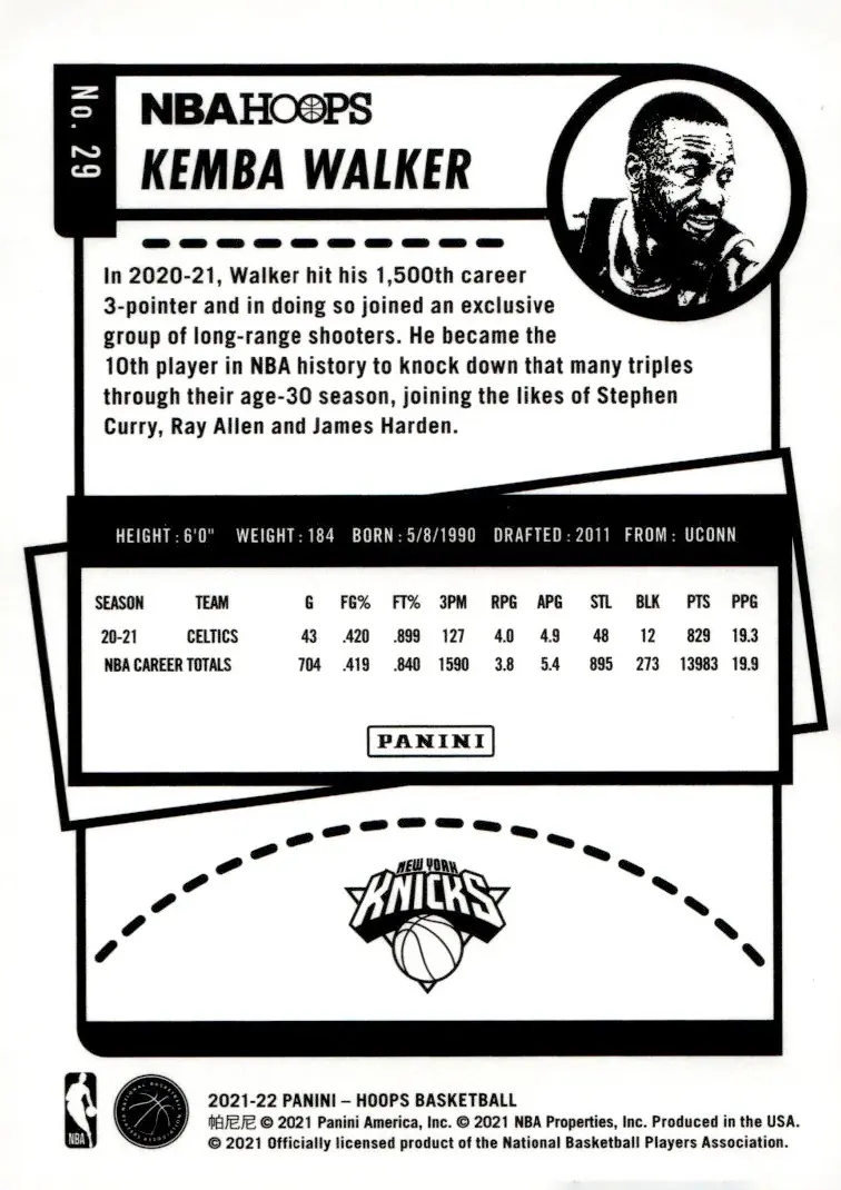 2021-22 NBA Hoops #29 Kemba Walker (back)