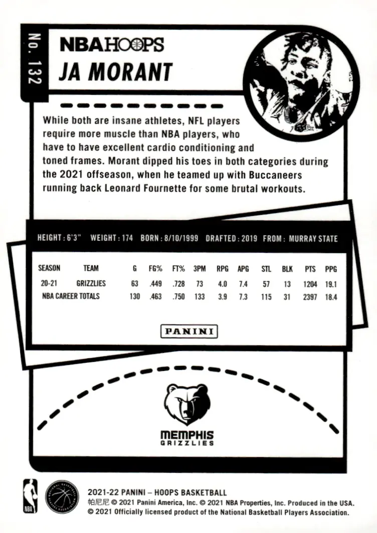 2021-22 NBA Hoops #132 Ja Morant (back)