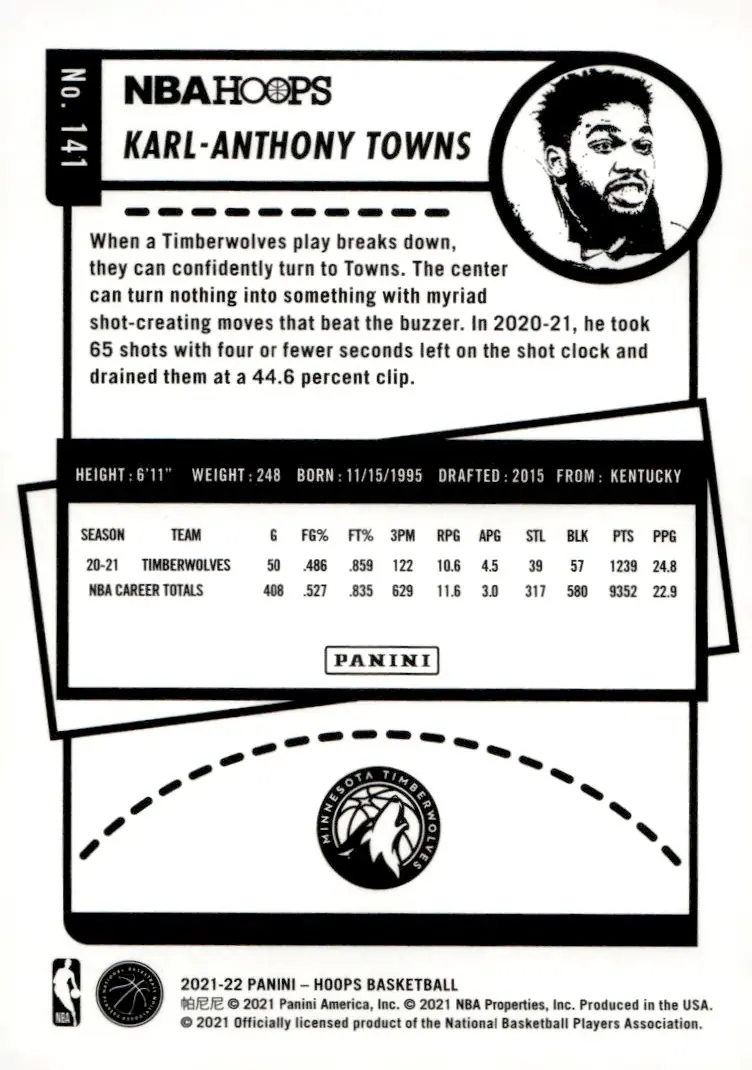 2021-22 NBA Hoops #141 Karl-Anthony Towns (back)