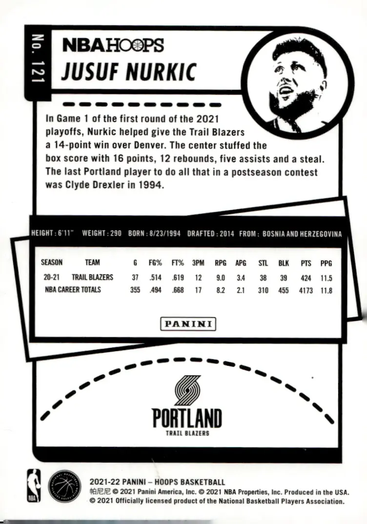 2021-22 NBA Hoops #121 Jusuf Nurkic (back)