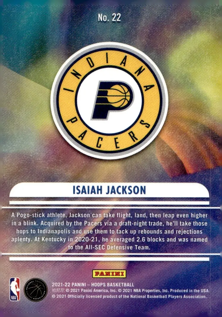 2021-22 NBA Hoops #22 Isaiah Jackson (back)