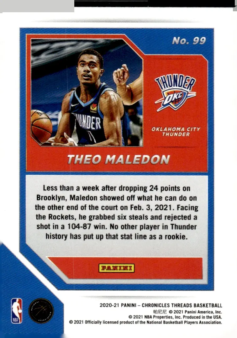 2020-21 Panini Chronicles Basketball #99 Theo Maledon (back)