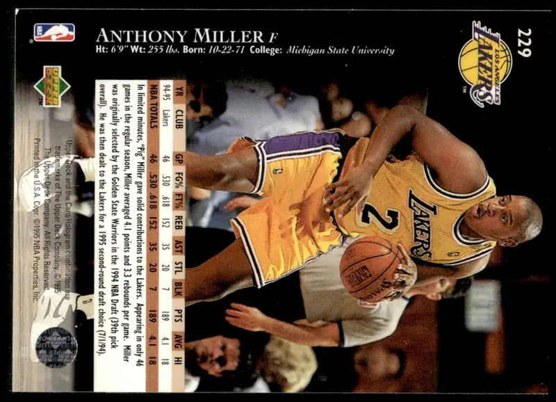 1995-96 Upper Deck #229 Anthony Miller (back)