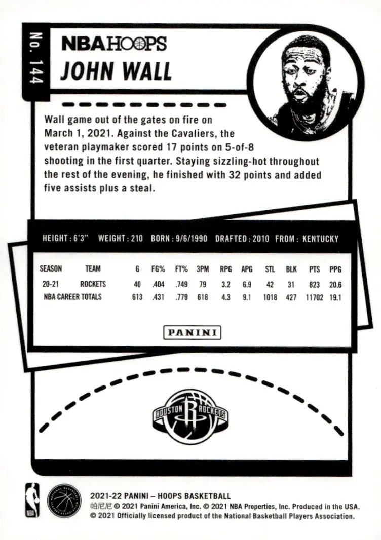 2021-22 NBA Hoops #144 John Wall (back)
