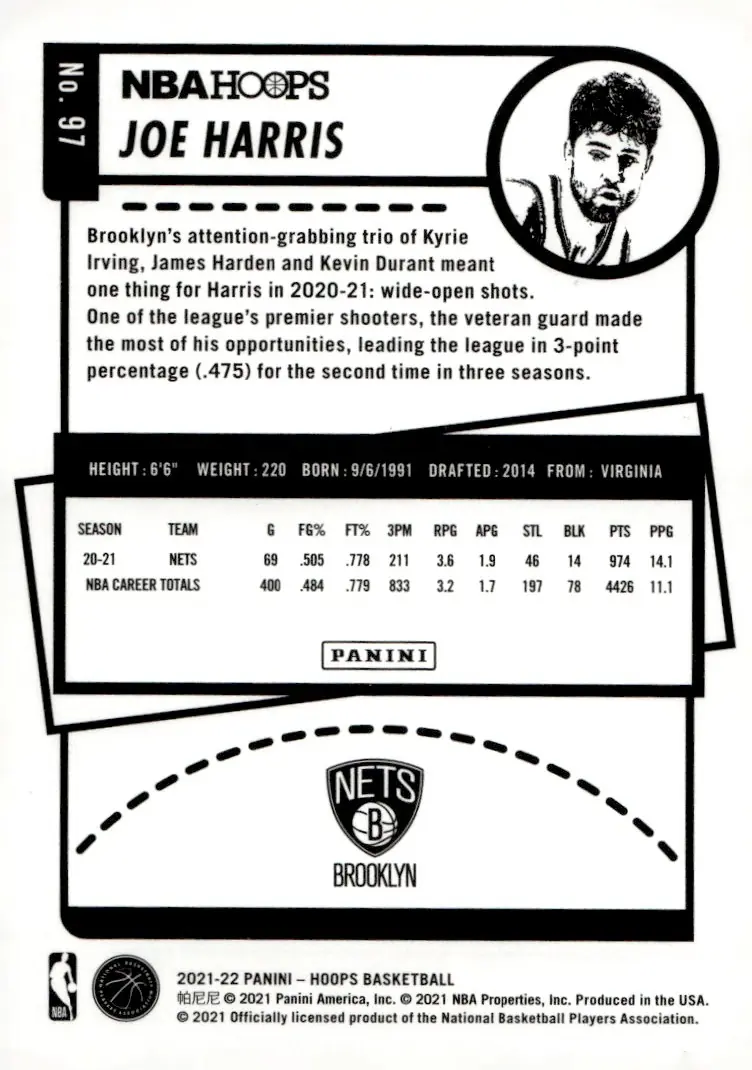 2021-22 NBA Hoops #97 Joe Harris (back)