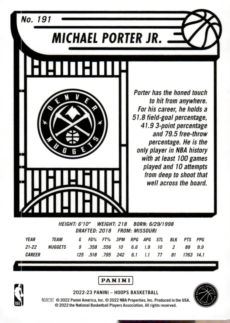2022-23 NBA Hoops #191 Michael Porter Jr. (back)
