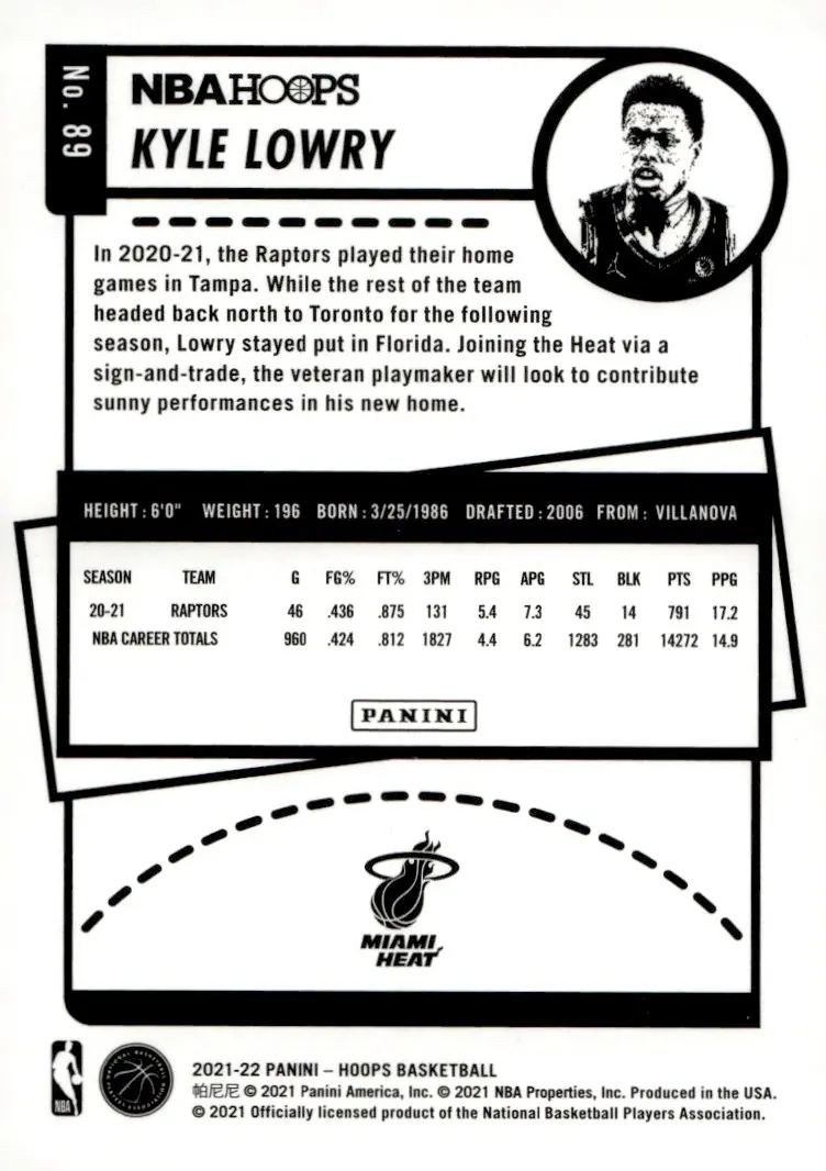 2021-22 NBA Hoops #89 Kyle Lowry (back)