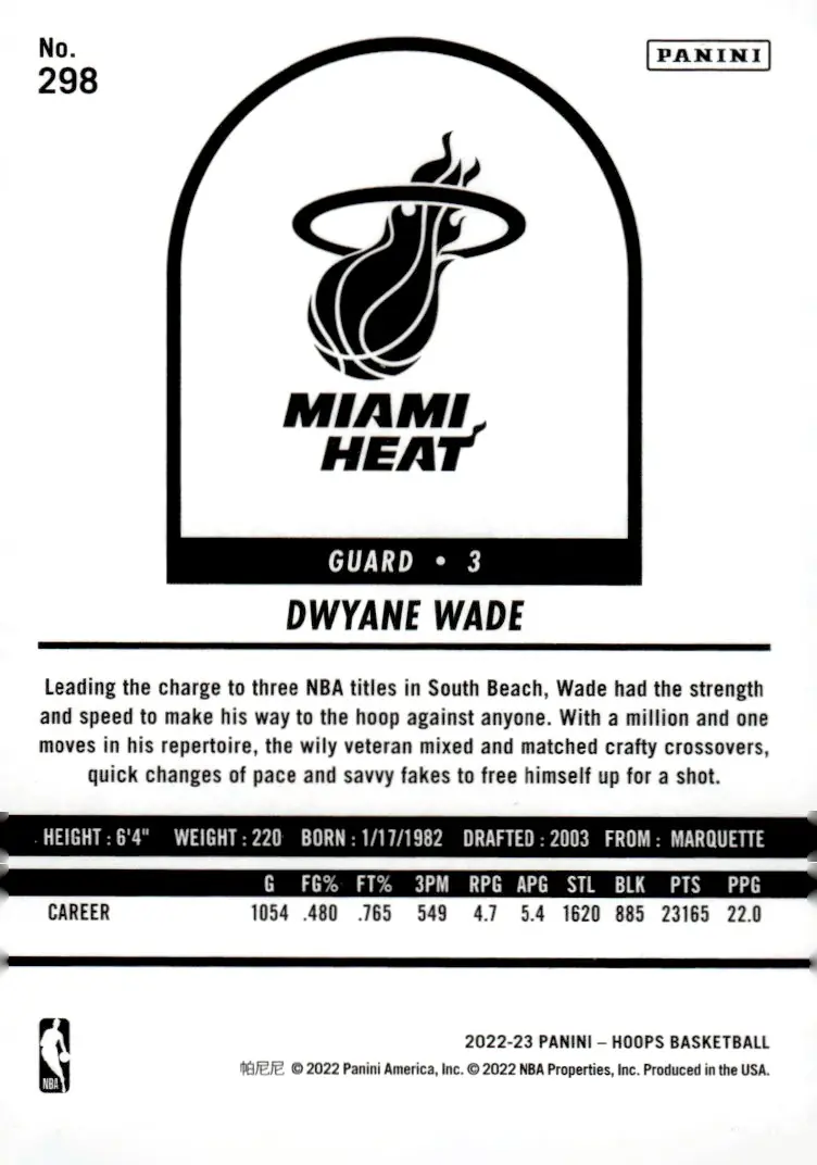 2022-23 NBA Hoops #298 Dwyane Wade (back)
