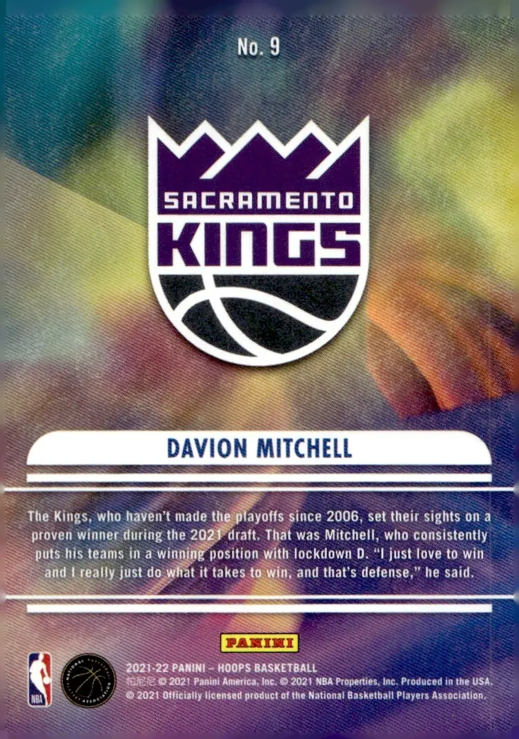 2021-22 NBA Hoops #9 Davion Mitchell (back)