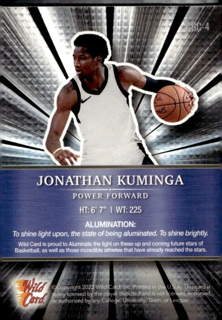 2021-22 Wild Card Alumination Basketball Edition #ABC-4 Jonathan Kuminga (back)