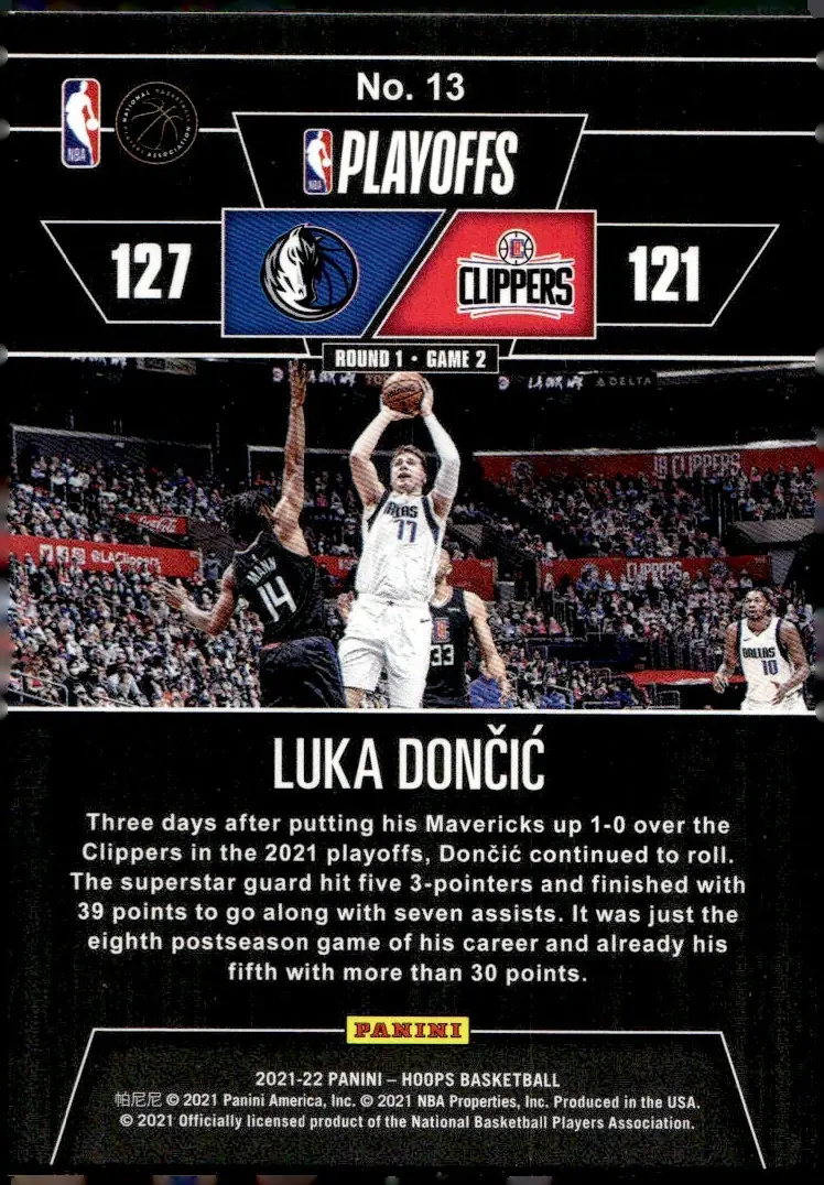 2021-22 NBA Hoops #13 Luka Dončić – First Round (back)