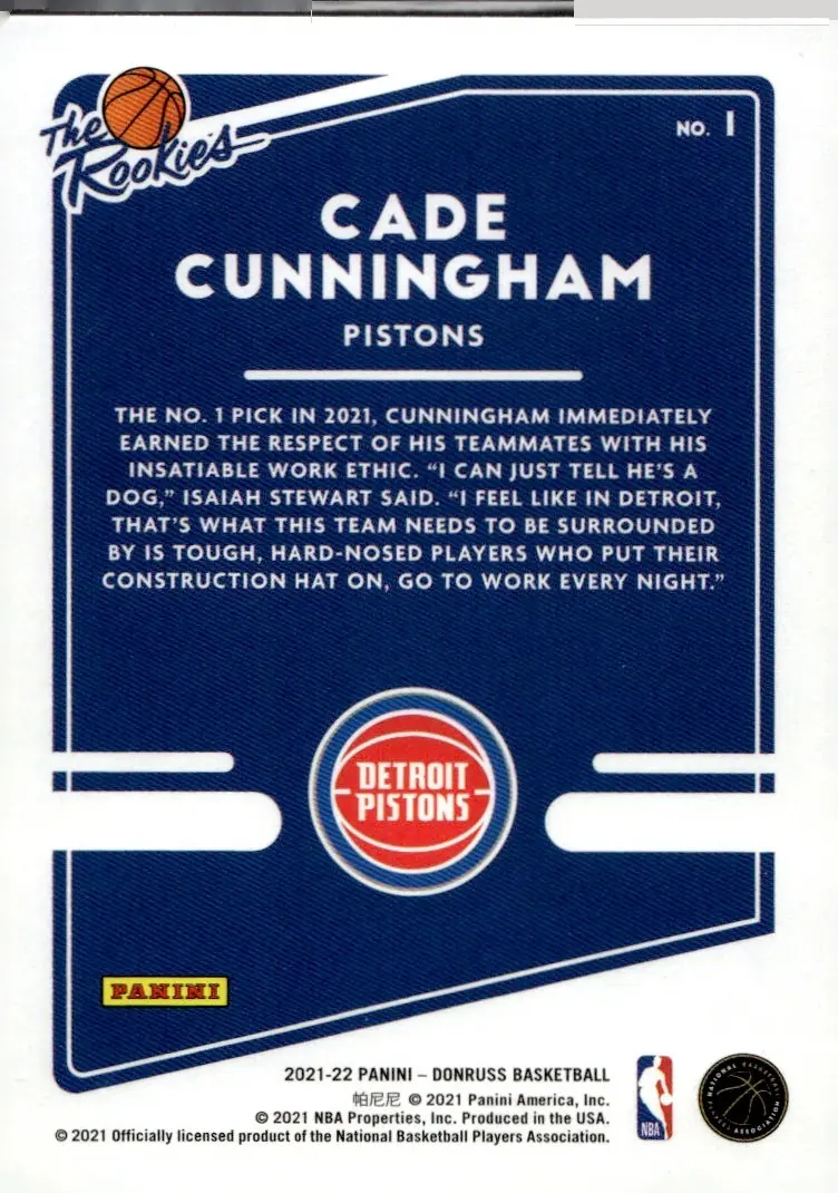 2021-22 Donruss Basketball #1 Cade Cunningham (back)