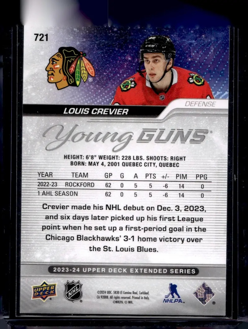 2023-24 Upper Deck Extended Series #721 Louis Crevier (back)